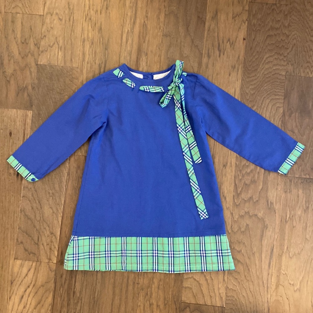 The Oaks Blue Dress with Green Plaid Bow